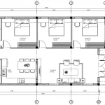 Bản vẽ bố trí công năng mặt bằng tầng 01 mẫu nhà cấp 4 mái Nhật diện tích 120m2 gồm 3 phòng ngủ.