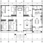 Bản vẽ bố trí công năng mẫu nhà mái Nhật 1 tầng 4 phòng ngủ diện tích 195m2.