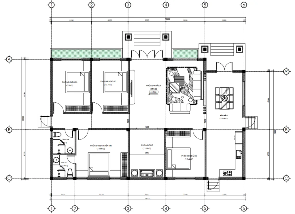 Bản vẽ mặt bằng công năng mẫu nhà vườn 1 tầng mái Nhật diện tích 173m2 tại Phúc Sơn.