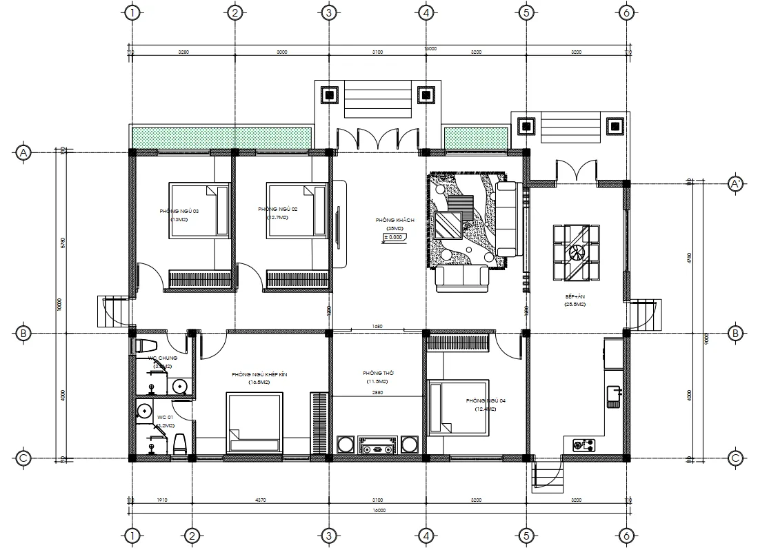 Bản vẽ mặt bằng công năng mẫu nhà vườn 1 tầng mái Nhật diện tích 173m2 tại Phúc Sơn.