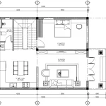 Bản vẽ bố trí công năng tầng 1 mẫu nhà 2 tầng mái Thái đẹp diện tích 90m2 có 1 phòng ngủ.