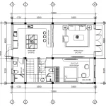 Bản vẽ bố trí công năng tầng 1 mẫu nhà 2 tầng hiện đại 8x11m diện tích 88m2.