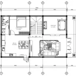 Bản vẽ bố trí công năng tầng 1 mẫu nhà mái Nhật 2 tầng gồm phòng khách và phòng thờ tầng 1 tiện lợi.