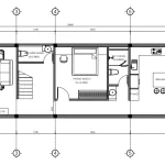 Bản vẽ bố trí công năng tầng 1 mẫu nhà phố 2 tầng hiện đại có phòng ngủ ông bà tiện dụng.
