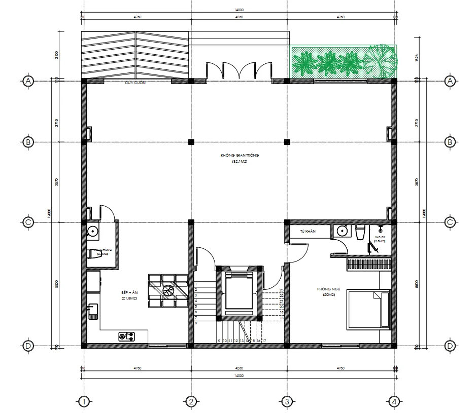 Bản vẽ chi tiết mặt bằng công năng tầng 1 mẫu thiết kế nhà phố 5 tầng tại Lai Châu diện tích 178m2.