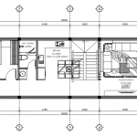 Bản vẽ chi tiết mặt bằng tầng 1 mẫu nhà phố 2 tầng 1 tum 5x15m với diện tích sàn 75m2.