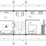 Bản vẽ bố trí công năng tầng 1 mẫu nhà phố 2 tầng 1 tum hiện đại diện tích 67.5 $m^2$.