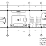 Bản vẽ bố trí công năng tầng 1 mẫu nhà phố 3 tầng tân cổ điển diện tích 68m2.