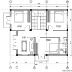 Bản vẽ bố trí công năng tầng 2 mẫu nhà 2 tầng mái Nhật diện tích 80m2 với 3 phòng ngủ.