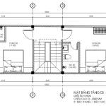 Bản vẽ mặt bằng công năng tầng 2 mẫu nhà phố 3 tầng hiện đại diện tích 59m2