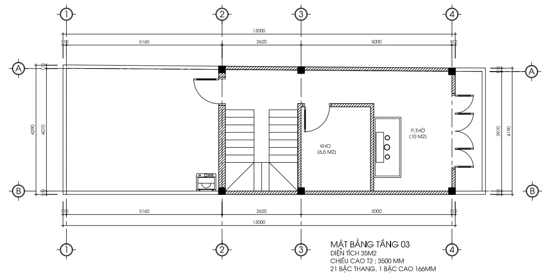 Bản vẽ mặt bằng công năng tầng 3 mẫu nhà phố 3 tầng hiện đại diện tích 35m2 