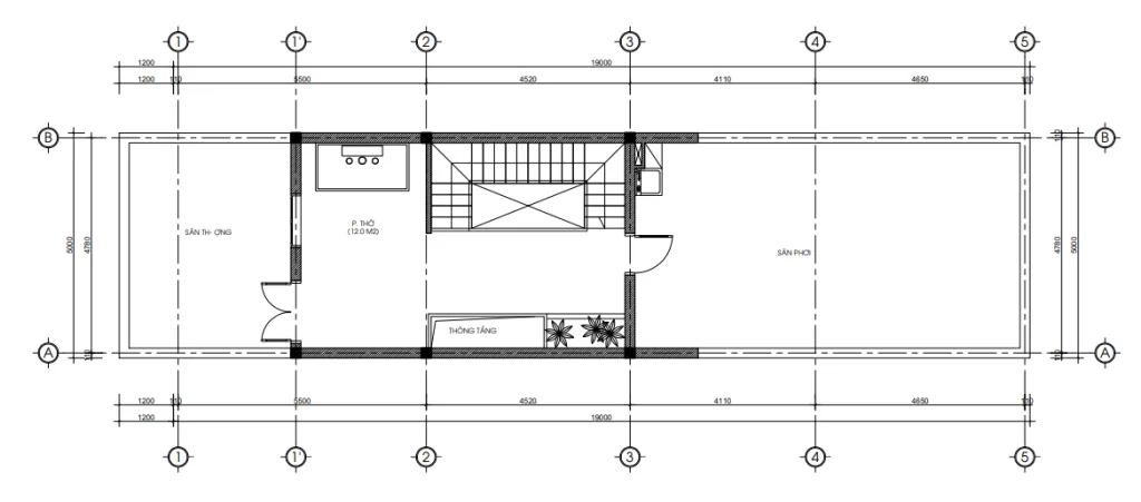 Bản vẽ mặt bằng công năng tầng 3 mẫu nhà phố 3 tầng hiện đại diện tích 44m2.