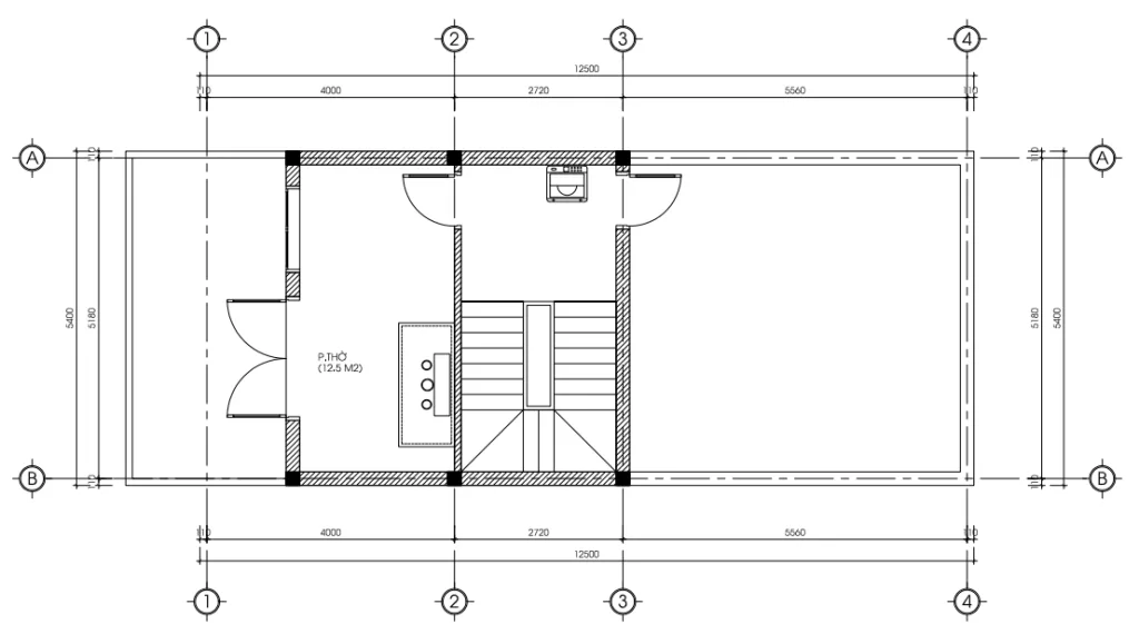 Bản vẽ bố trí công năng tầng tum mẫu nhà phố 2 tầng 1 tum hiện đại diện tích 30 m2.