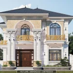 Phối cảnh mặt tiền chính diện mẫu biệt thự 2 tầng tân cổ điển sang trọng tại Quảng Oai Hà Nội.