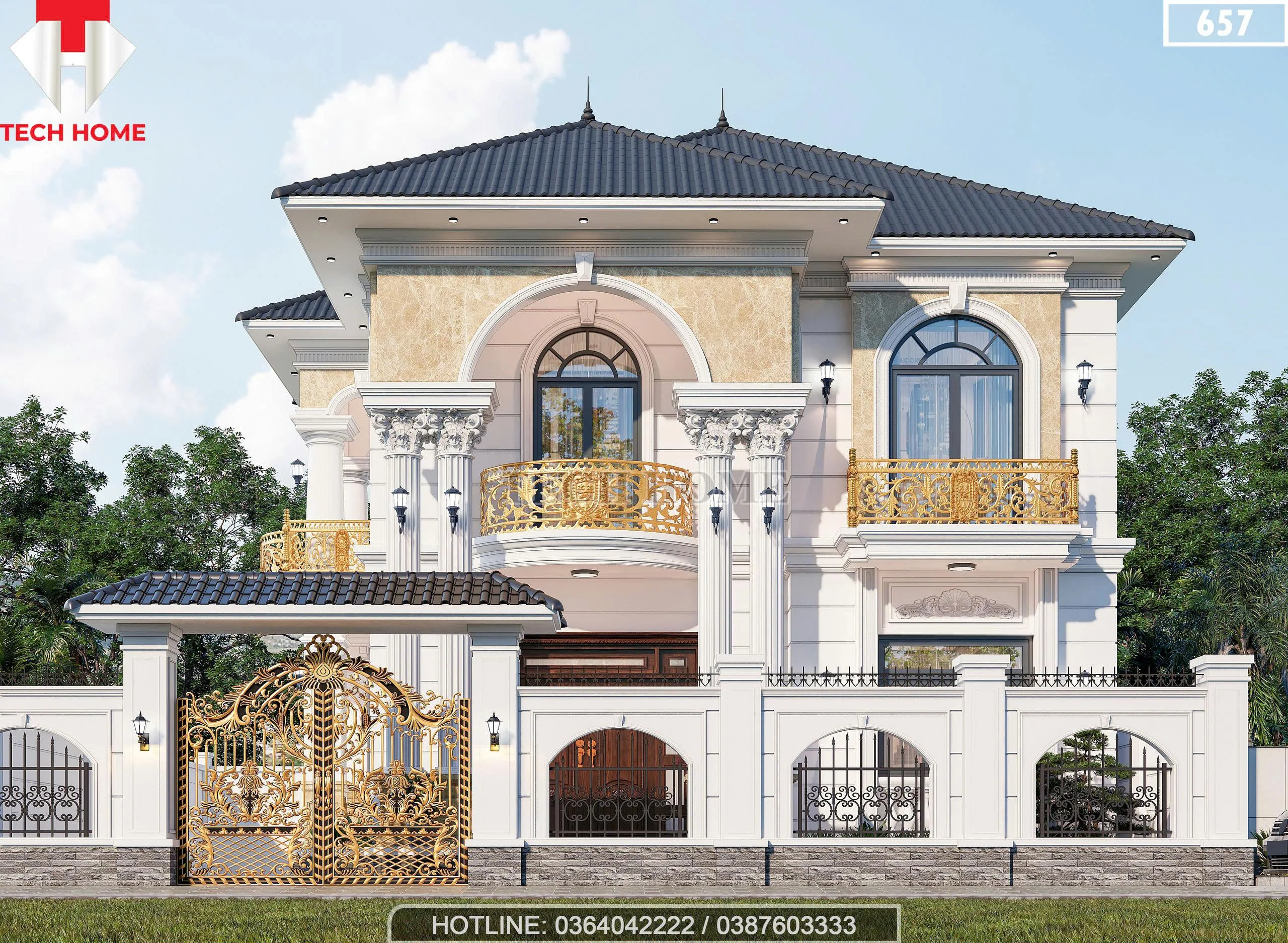 Tổng thể mẫu biệt thự 2 tầng tân cổ điển