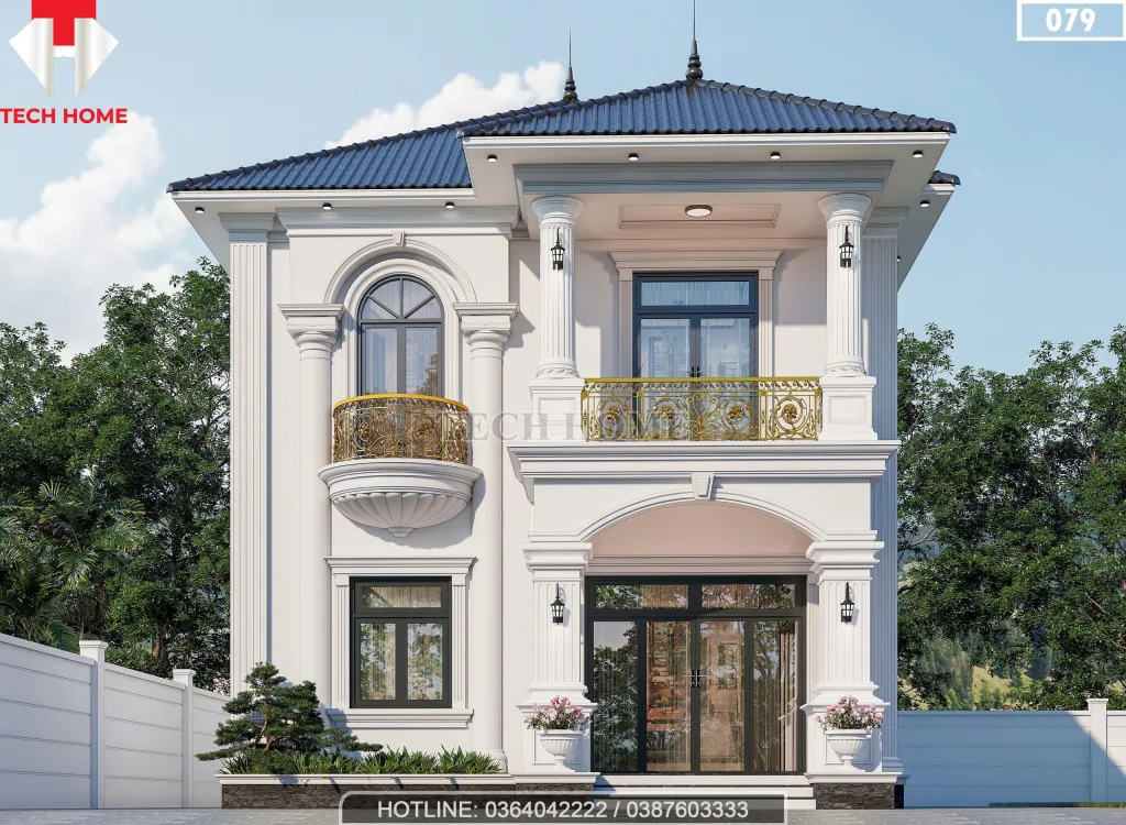 Phối cảnh mặt tiền biệt thự tân cổ điển 2 tầng mái Nhật sang trọng tại Hải Phòng.