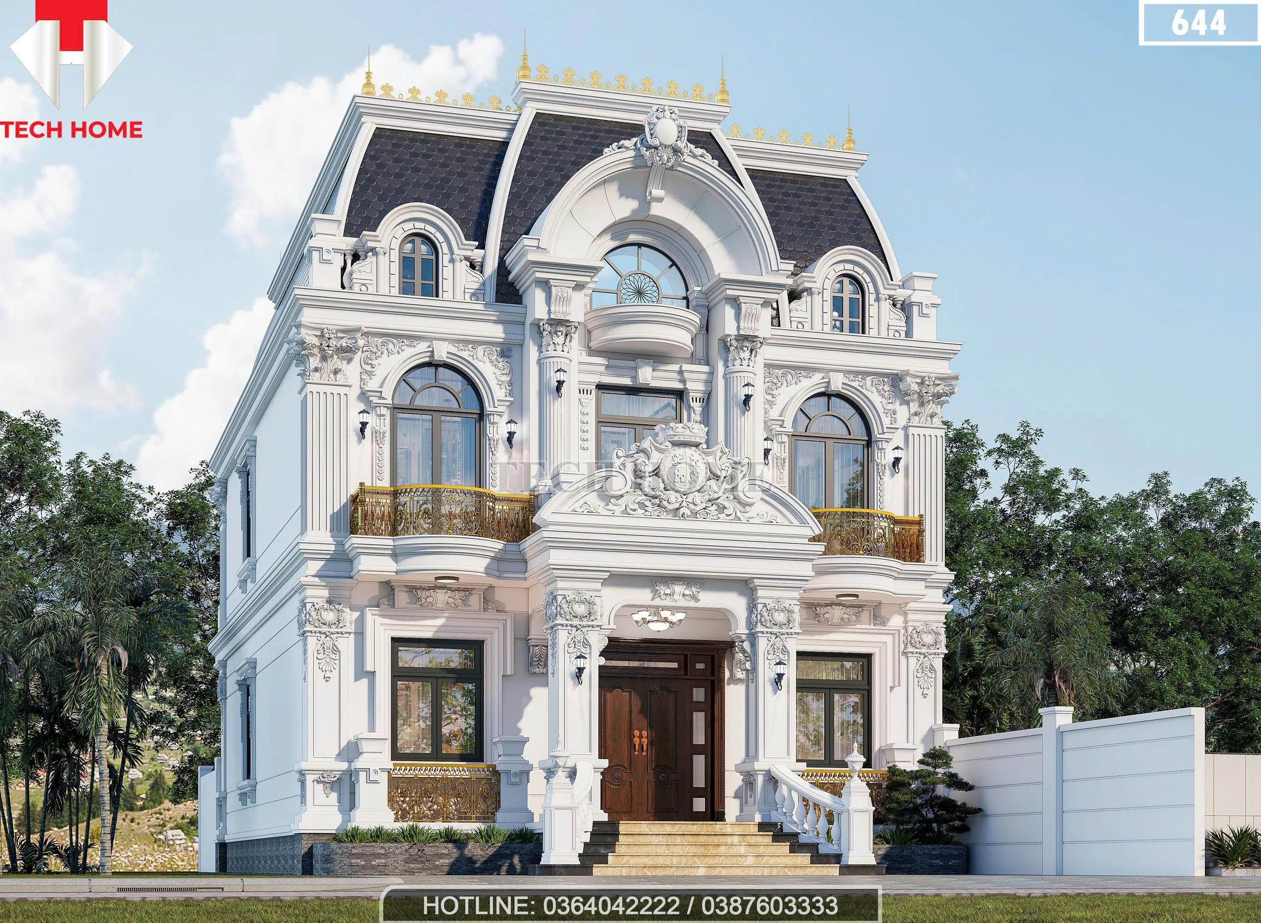 Góc nghiêng mẫu biệt thự 2 tầng tân cổ điển