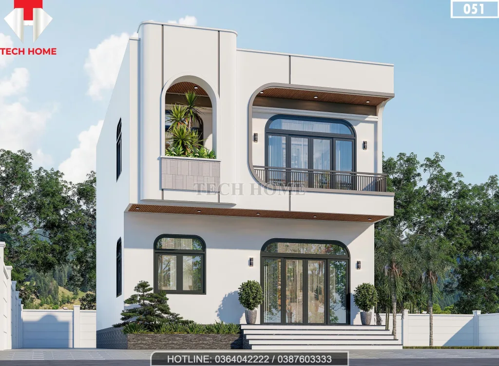 Góc nghiêng mẫu nhà 2 tầng hiện đại 8x11m