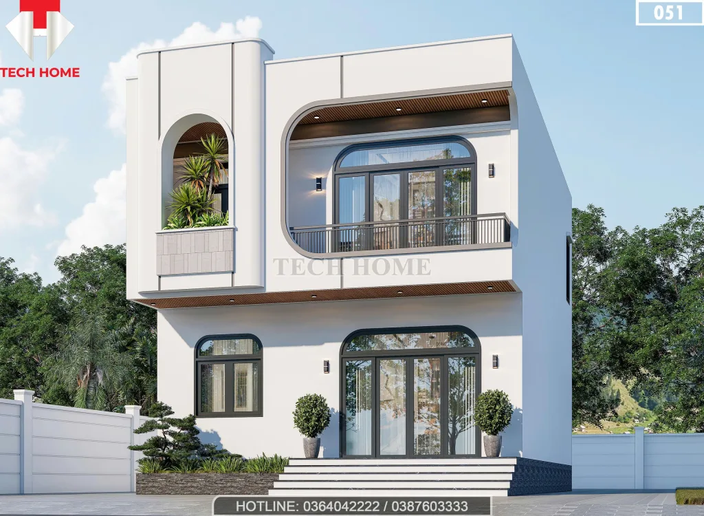 Góc nghiêng mẫu nhà 2 tầng hiện đại 8x11m