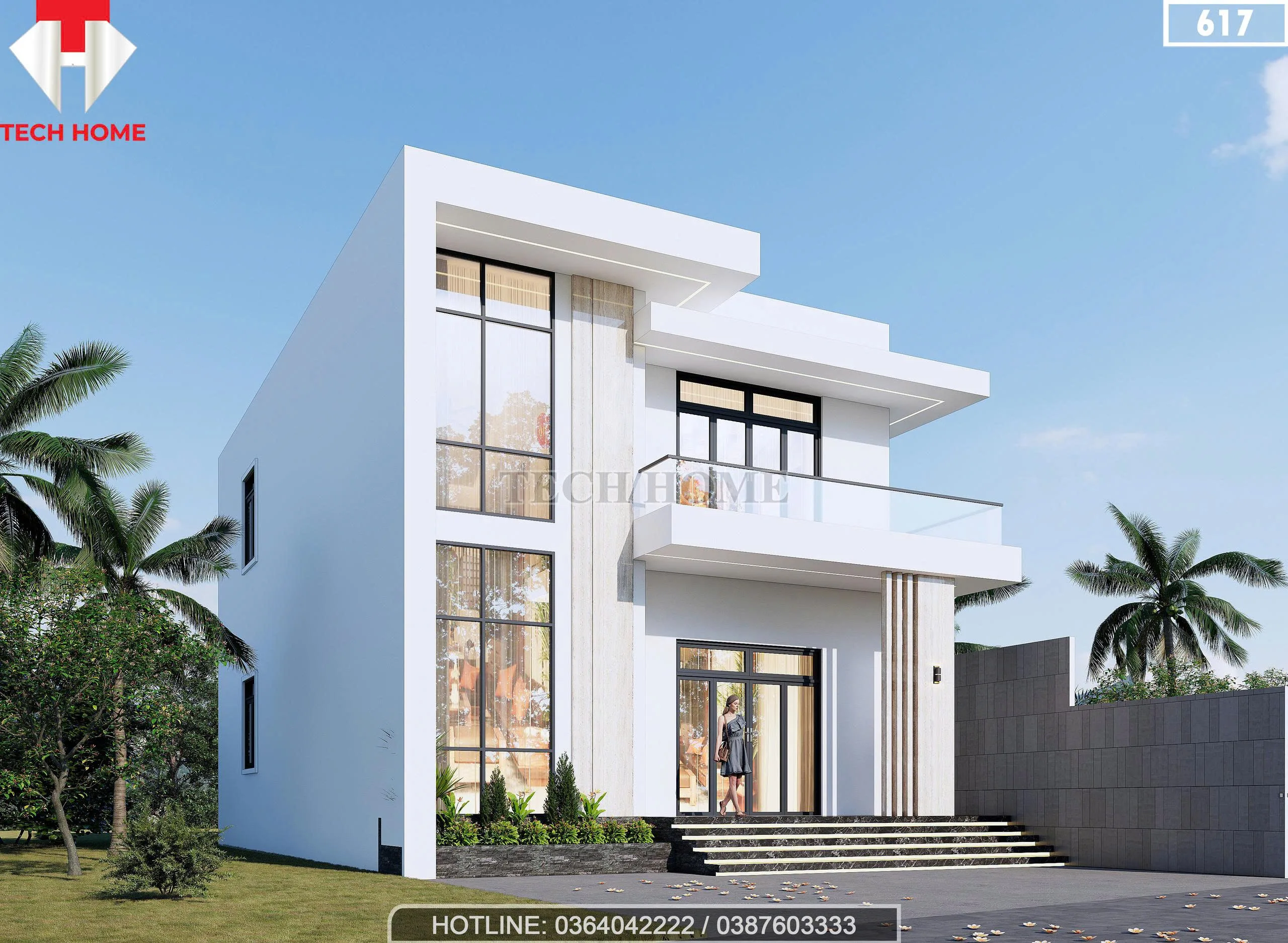 Góc nhìn nghiêng mẫu nhà 2 tầng hiện đại