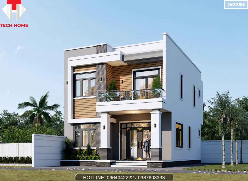 Góc nghiêng mẫu nhà 2 tầng mái bằng hiện đại