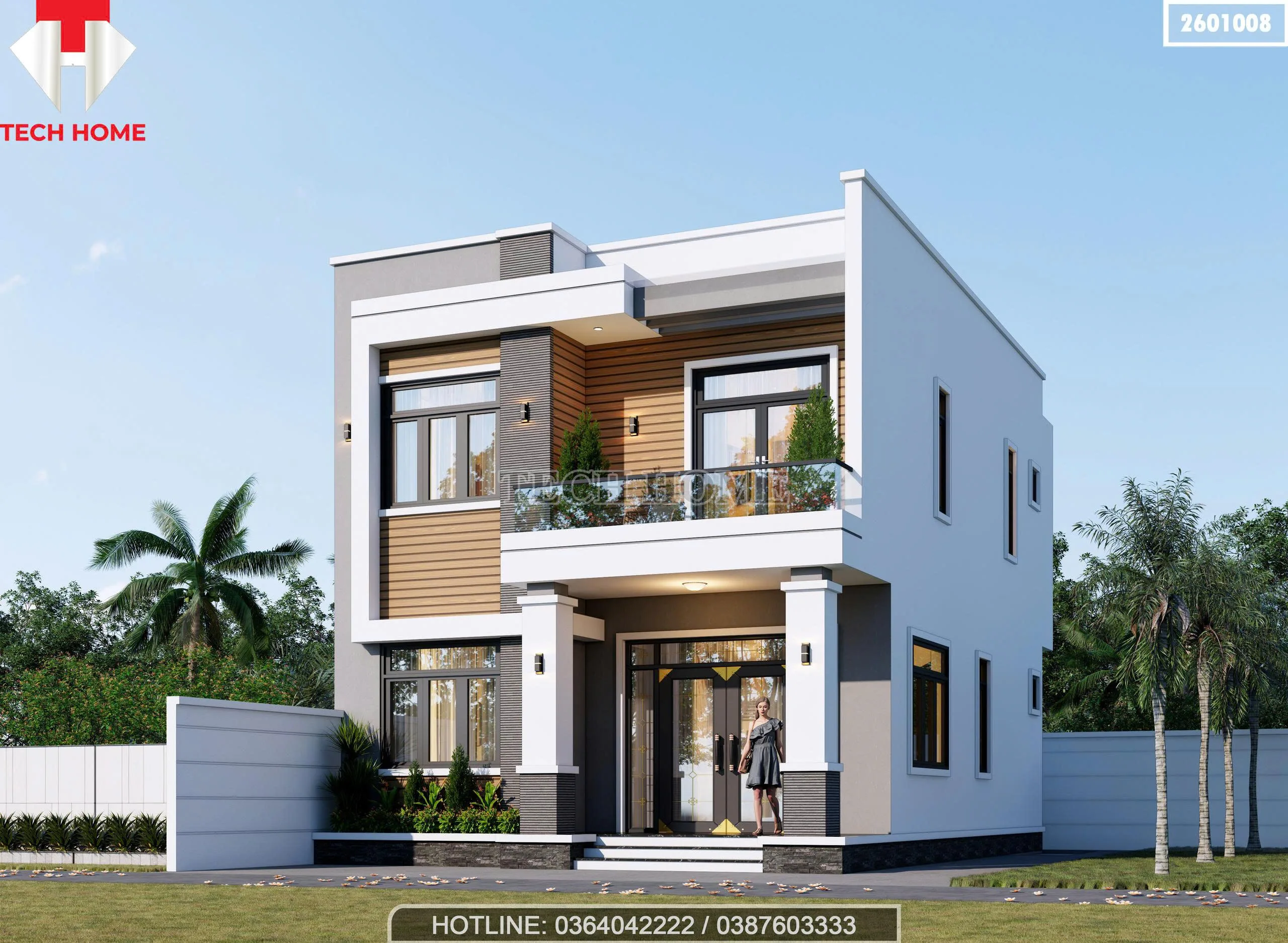 Góc nghiêng mẫu nhà 2 tầng mái bằng hiện đại