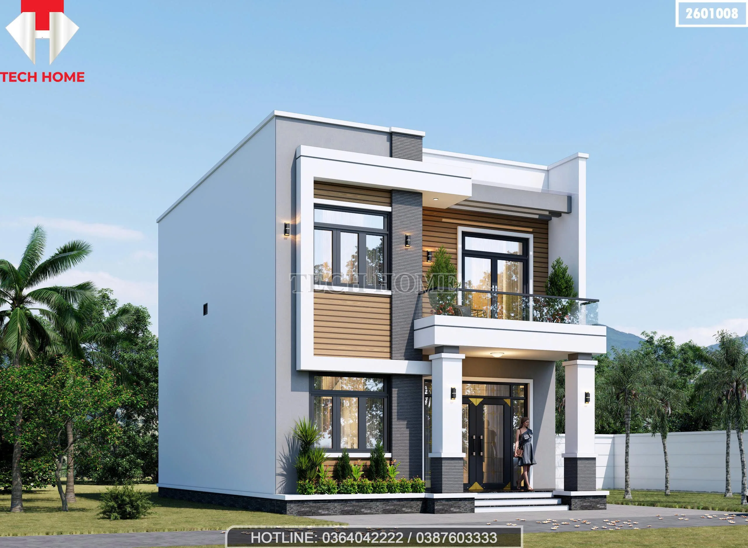 Góc nghiêng mẫu nhà 2 tầng mái bằng hiện đại