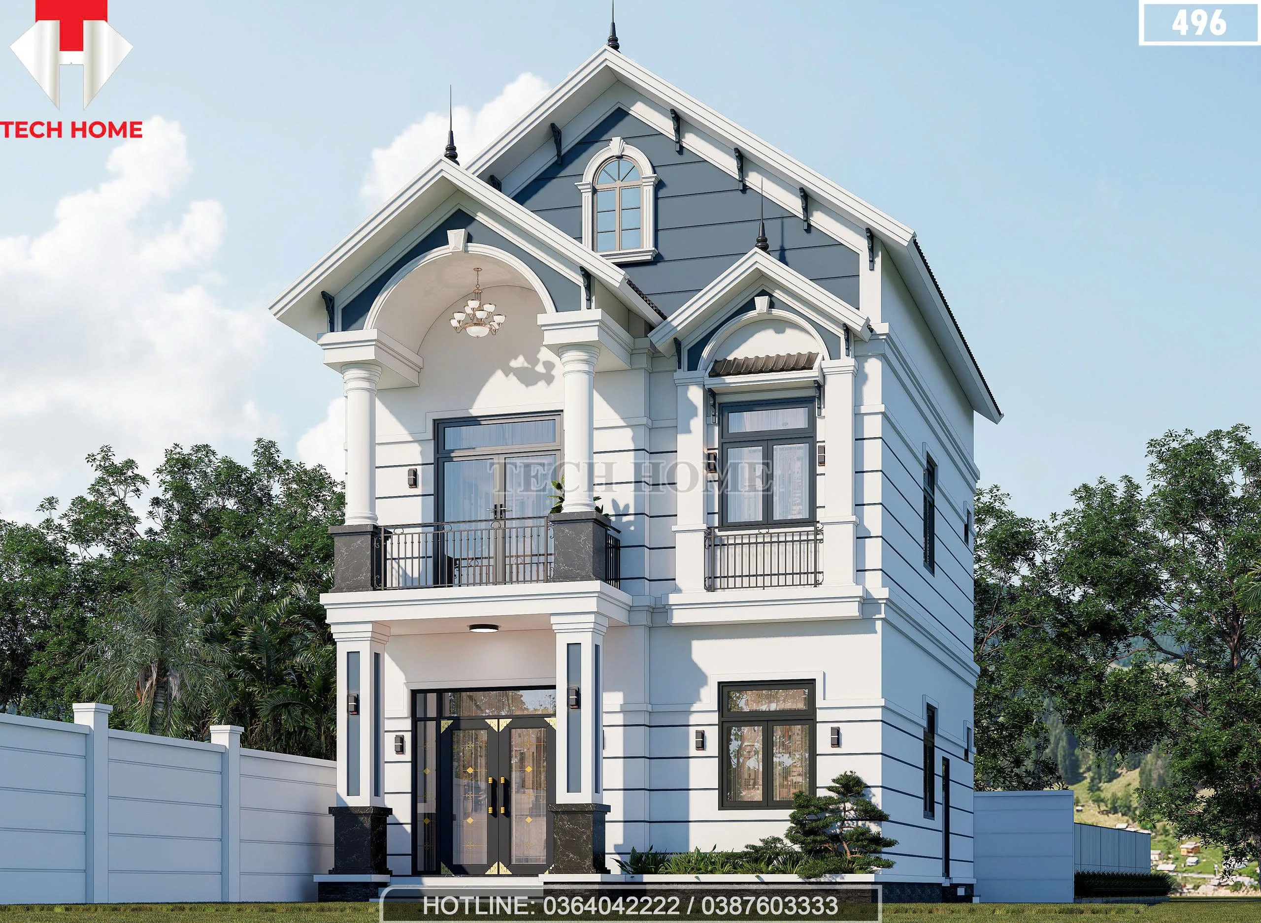 Góc nghiêng mẫu nhà 2 tầng mái Thái đẹp