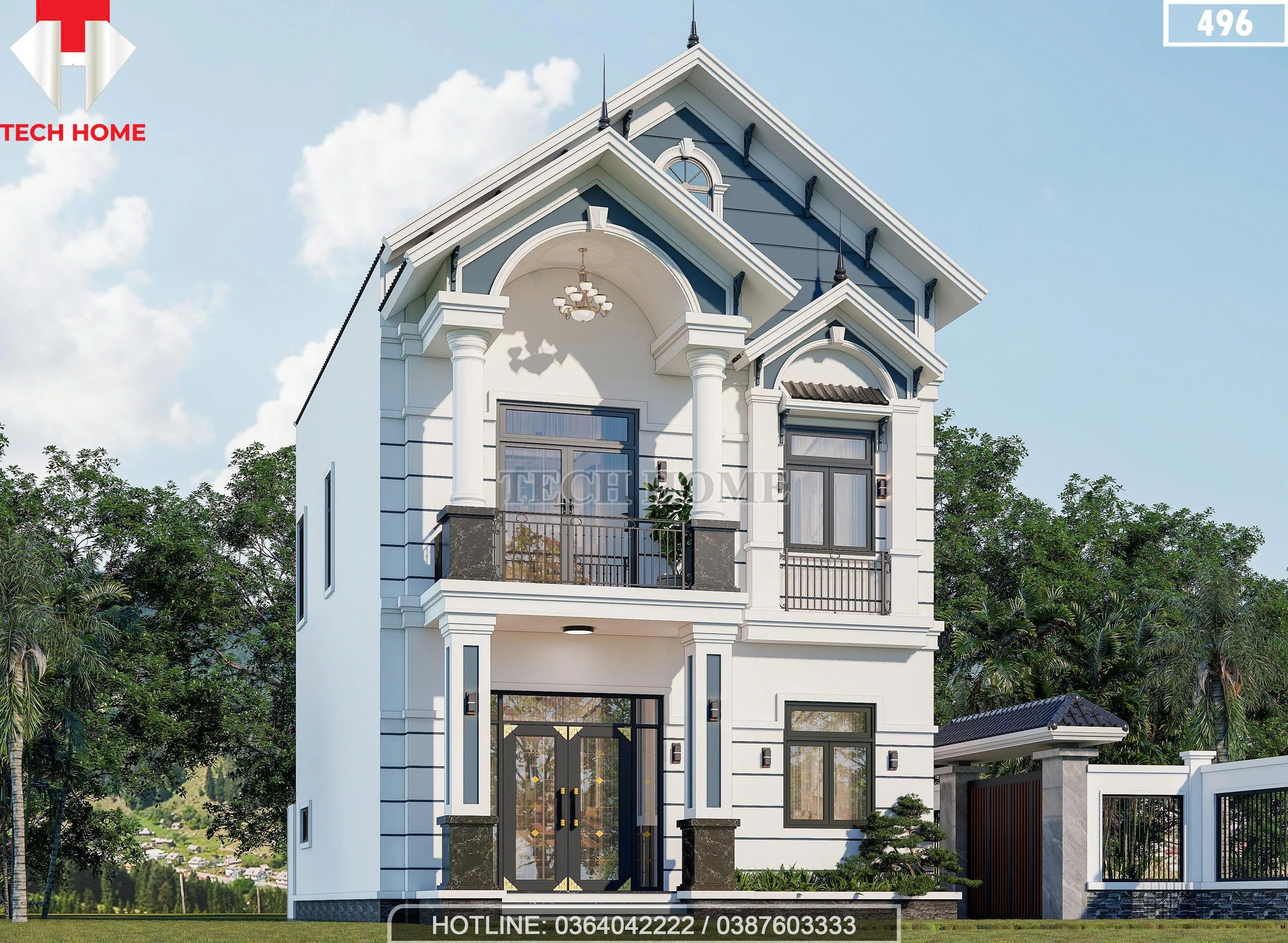 Góc nghiêng mẫu nhà 2 tầng mái Thái đẹp