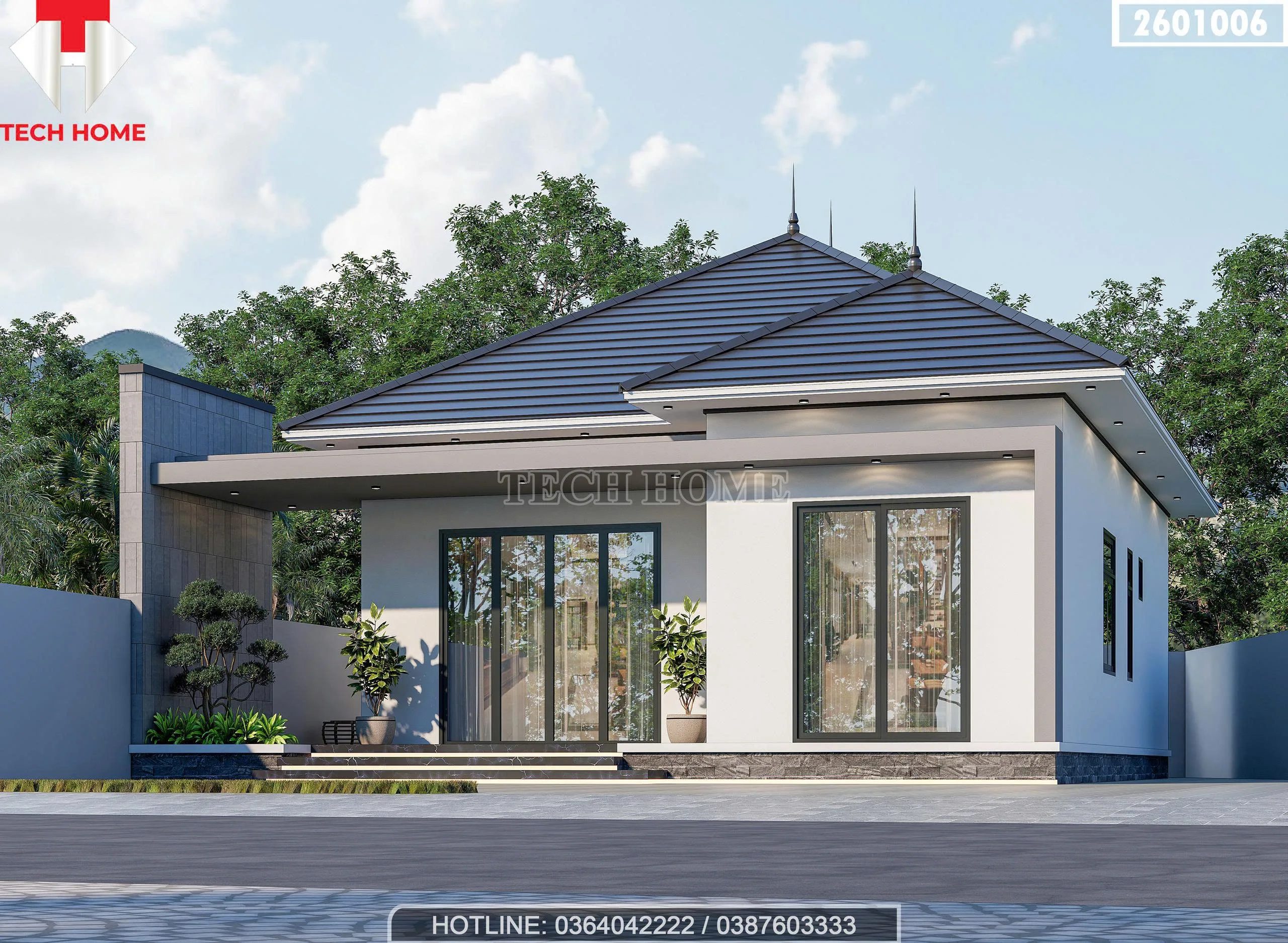 Góc nghiêng mẫu nhà cấp 4 mái Nhật 3 phòng ngủ