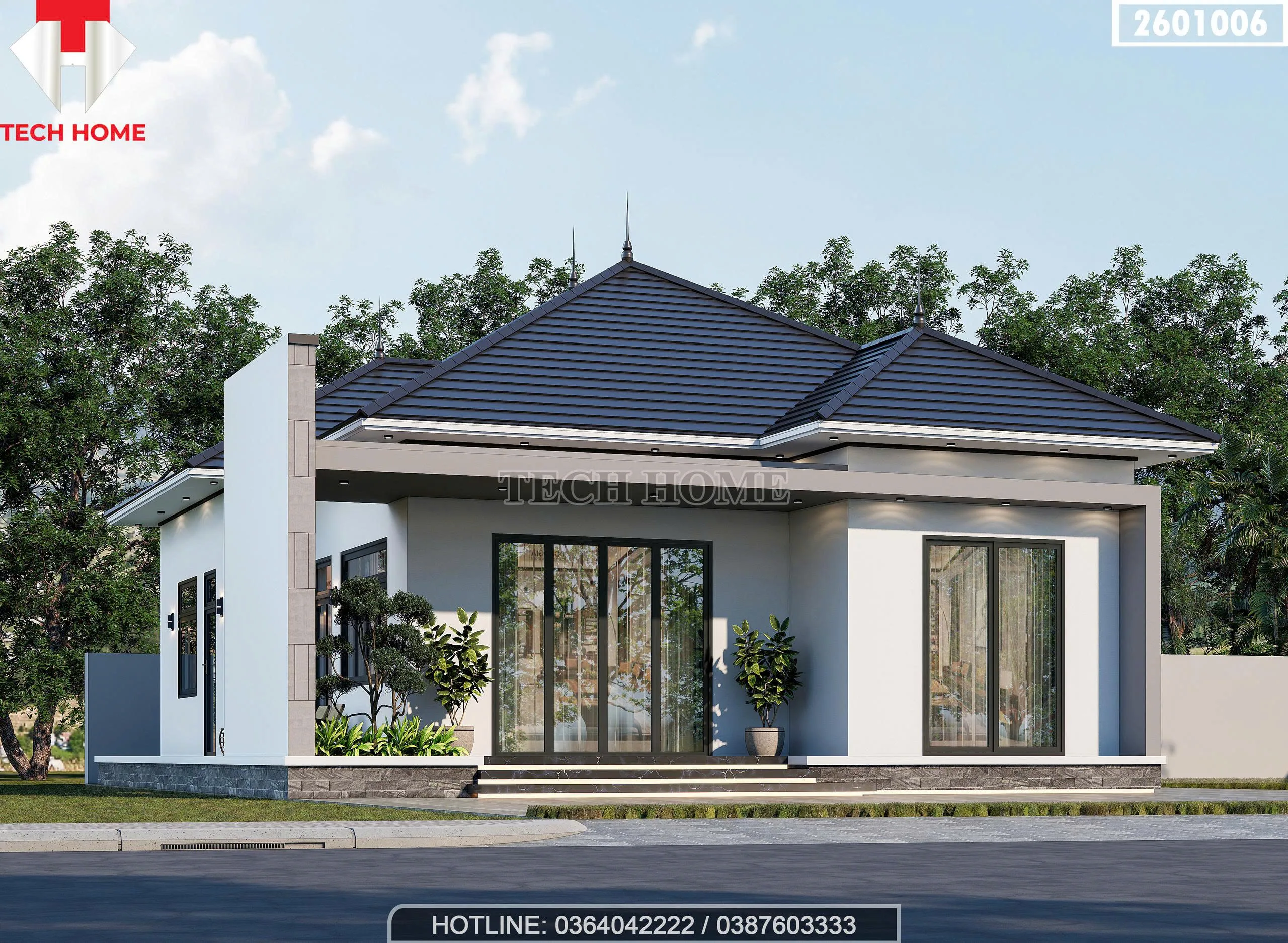 Góc nghiêng mẫu nhà cấp 4 mái Nhật 3 phòng ngủ