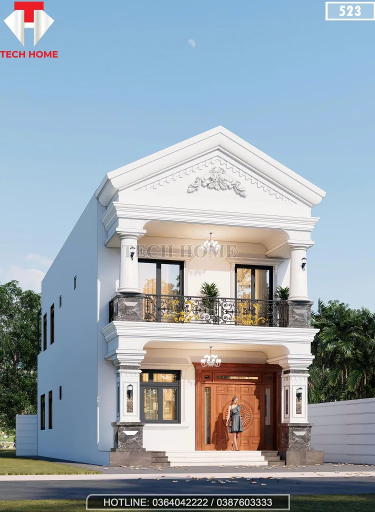 Góc nghiêng mẫu nhà ống 2 tầng tân cổ điển