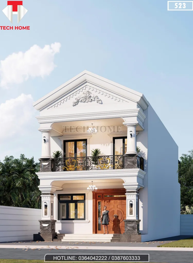 Góc nghiêng mẫu nhà ống 2 tầng tân cổ điển