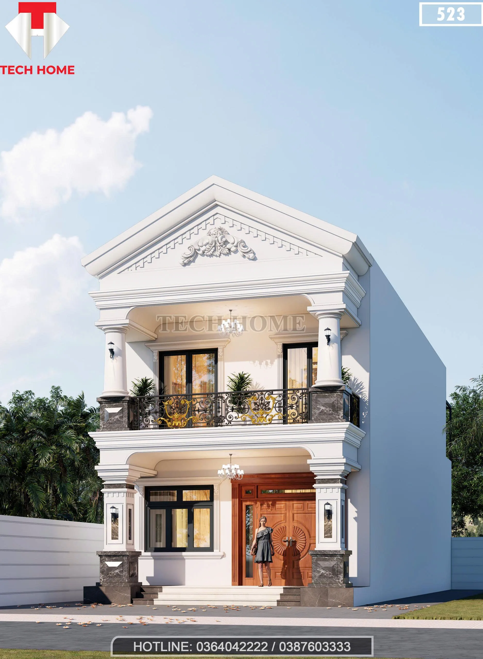 Góc nghiêng mẫu nhà ống 2 tầng tân cổ điển