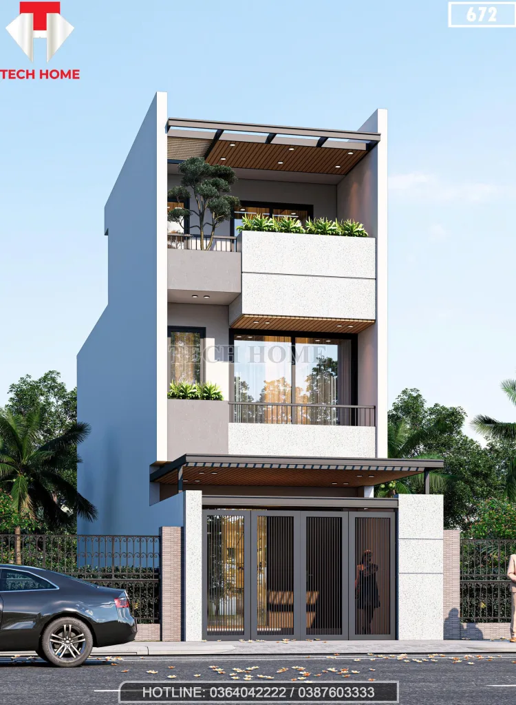 Góc nghiêng Mẫu nhà phố 2 tầng 1 tum 5x15m hiện đại