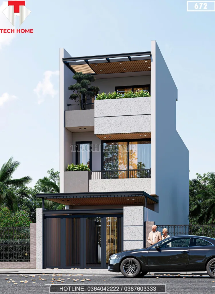 Góc nghiêng Mẫu nhà phố 2 tầng 1 tum 5x15m hiện đại