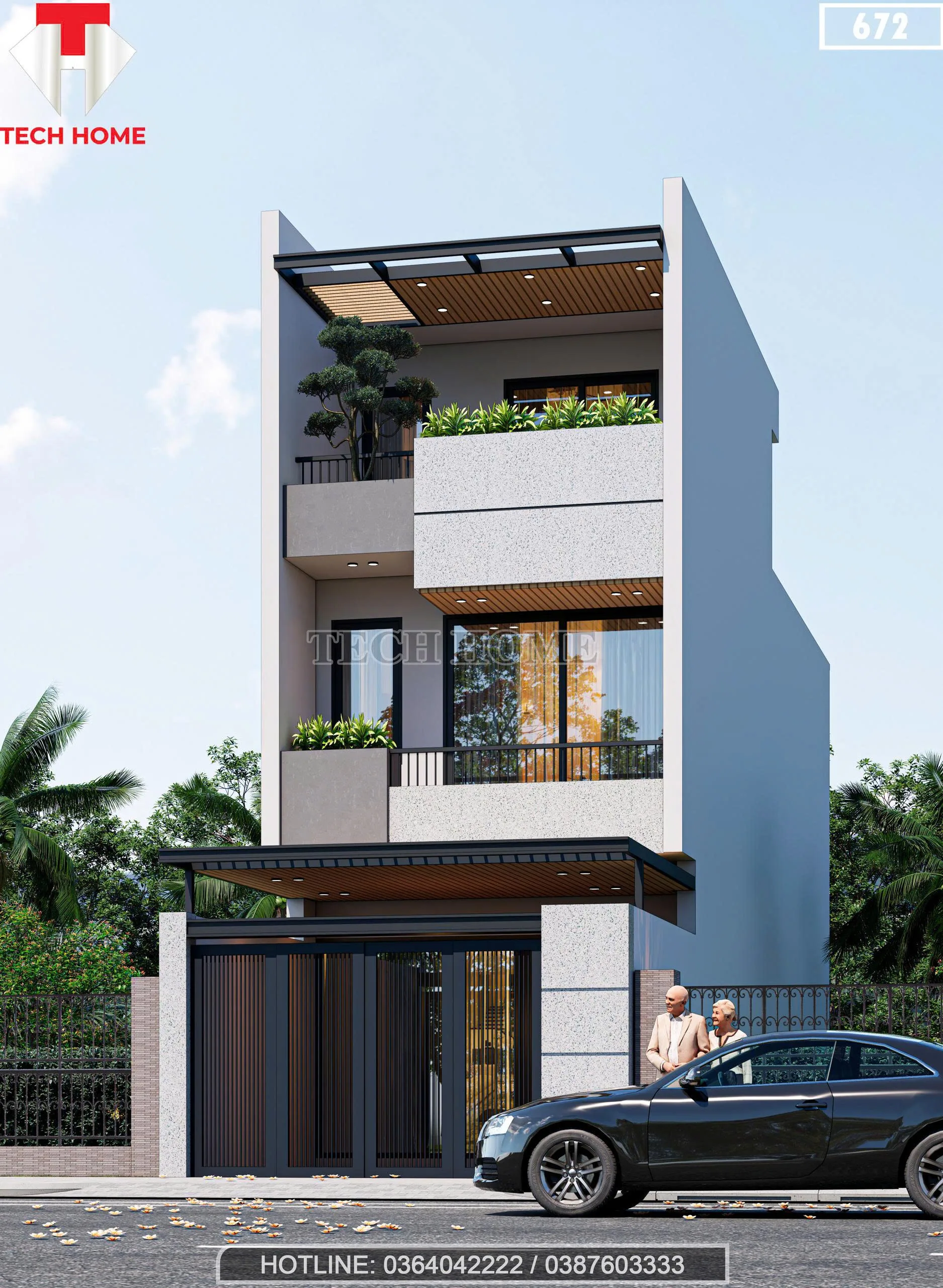 Góc nghiêng Mẫu nhà phố 2 tầng 1 tum 5x15m hiện đại