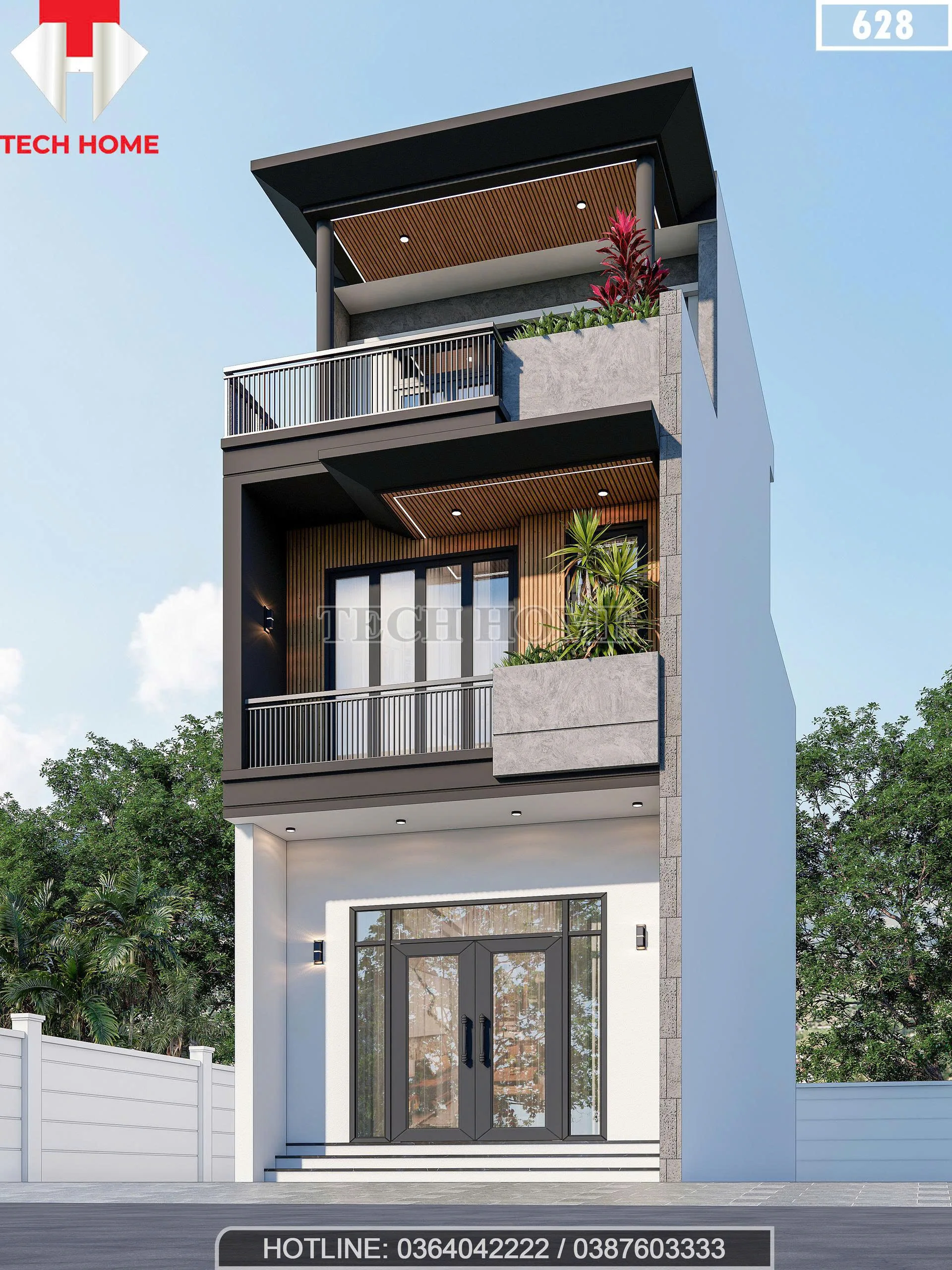 Góc nghiêng Mẫu nhà phố 2 tầng 1 tum hiện đại