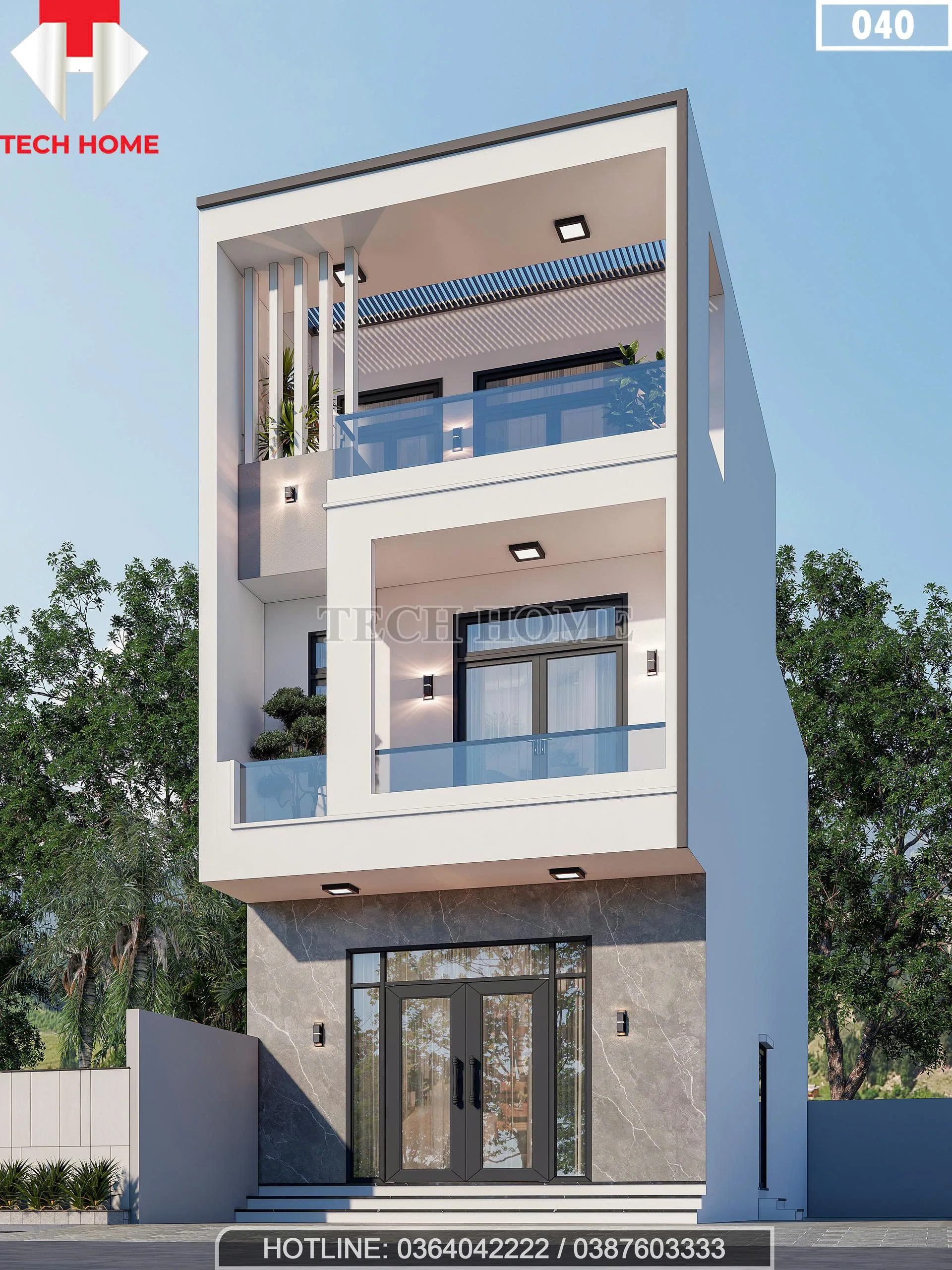 Góc nghiêng mẫu nhà phố 2 tầng 1 tum hiện đại