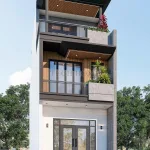 Góc nghiêng Mẫu nhà phố 2 tầng 1 tum hiện đại