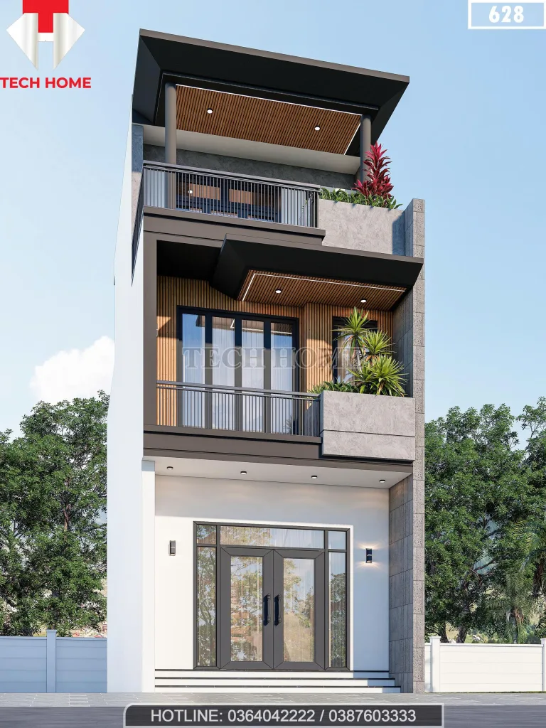 Góc nghiêng Mẫu nhà phố 2 tầng 1 tum hiện đại