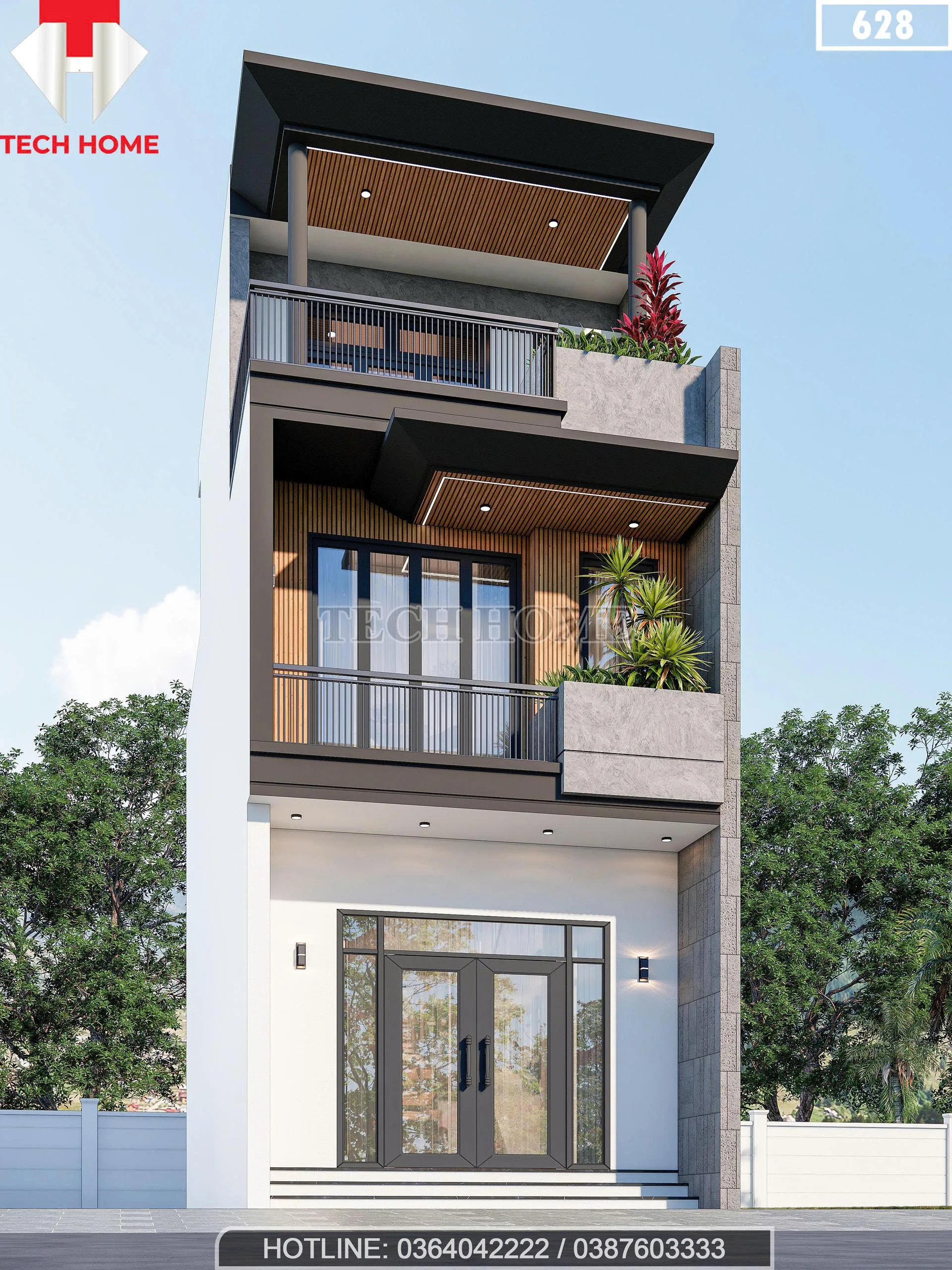 Góc nghiêng Mẫu nhà phố 2 tầng 1 tum hiện đại