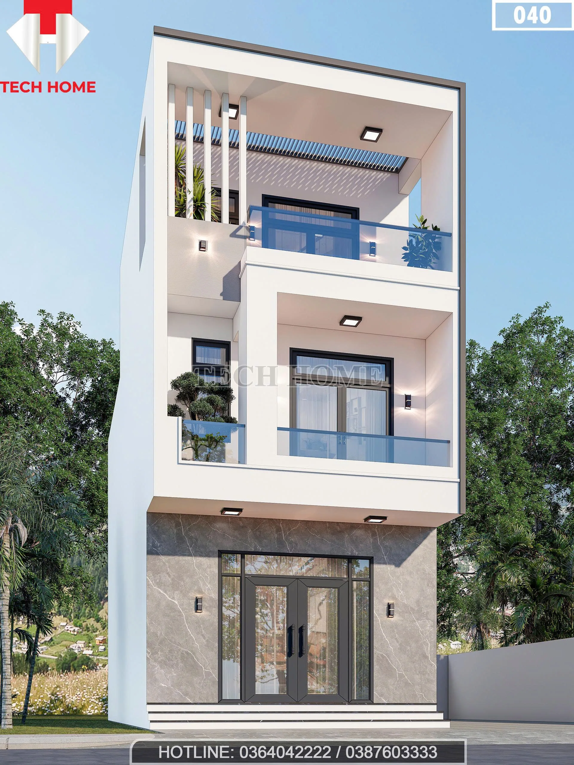 Góc nghiêng mẫu nhà phố 2 tầng 1 tum hiện đại