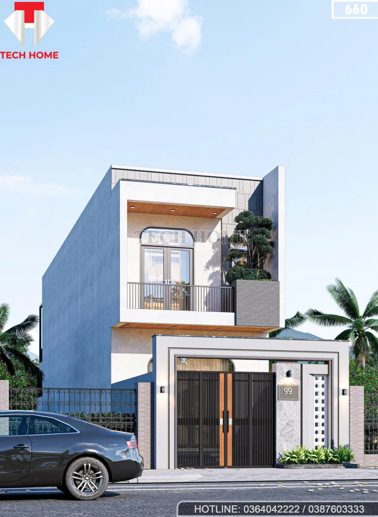 Góc nghiêng mẫu nhà phố 2 tầng hiện đại