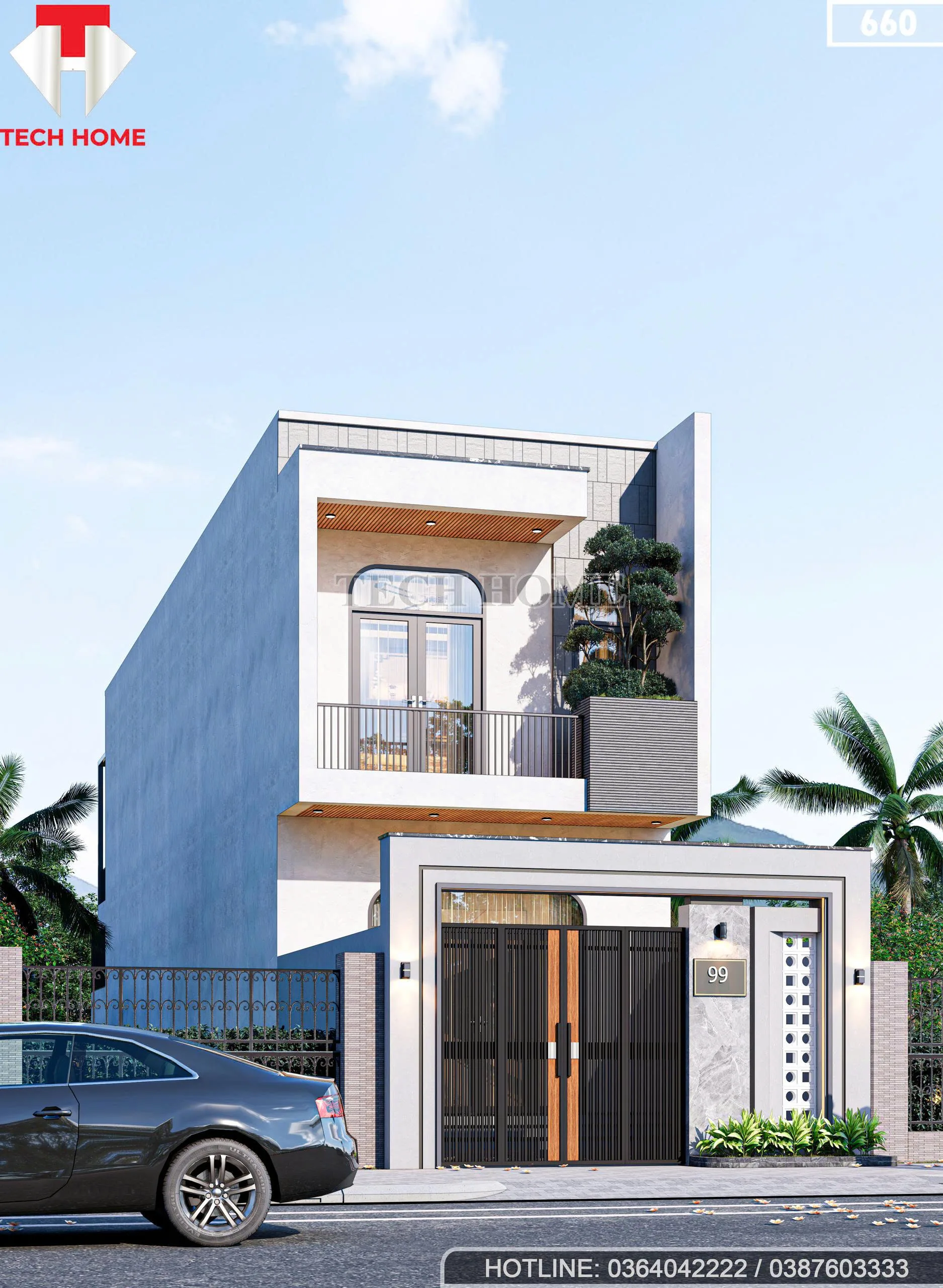 Góc nghiêng mẫu nhà phố 2 tầng hiện đại