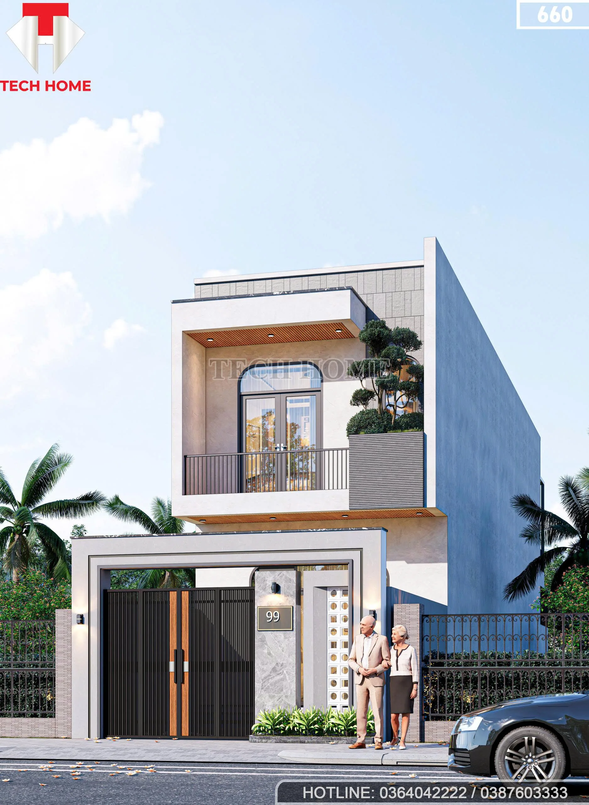 Góc nghiêng mẫu nhà phố 2 tầng hiện đại