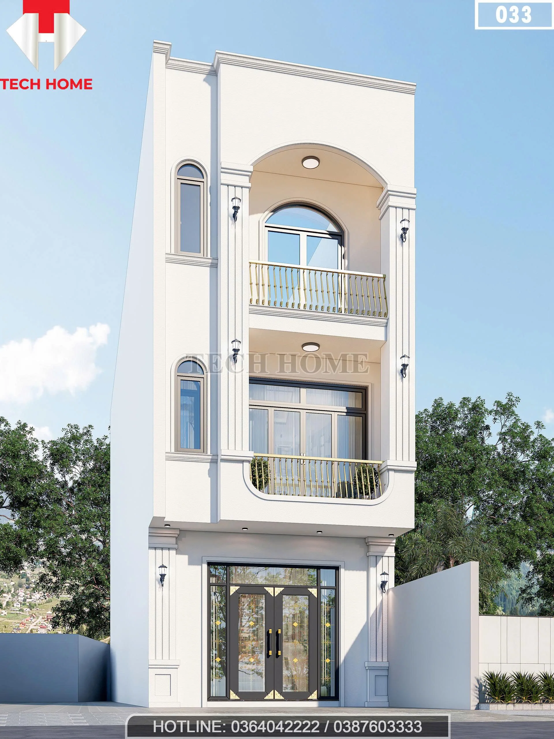 Góc nghiêng mẫu nhà phố 2 tầng tân cổ điển