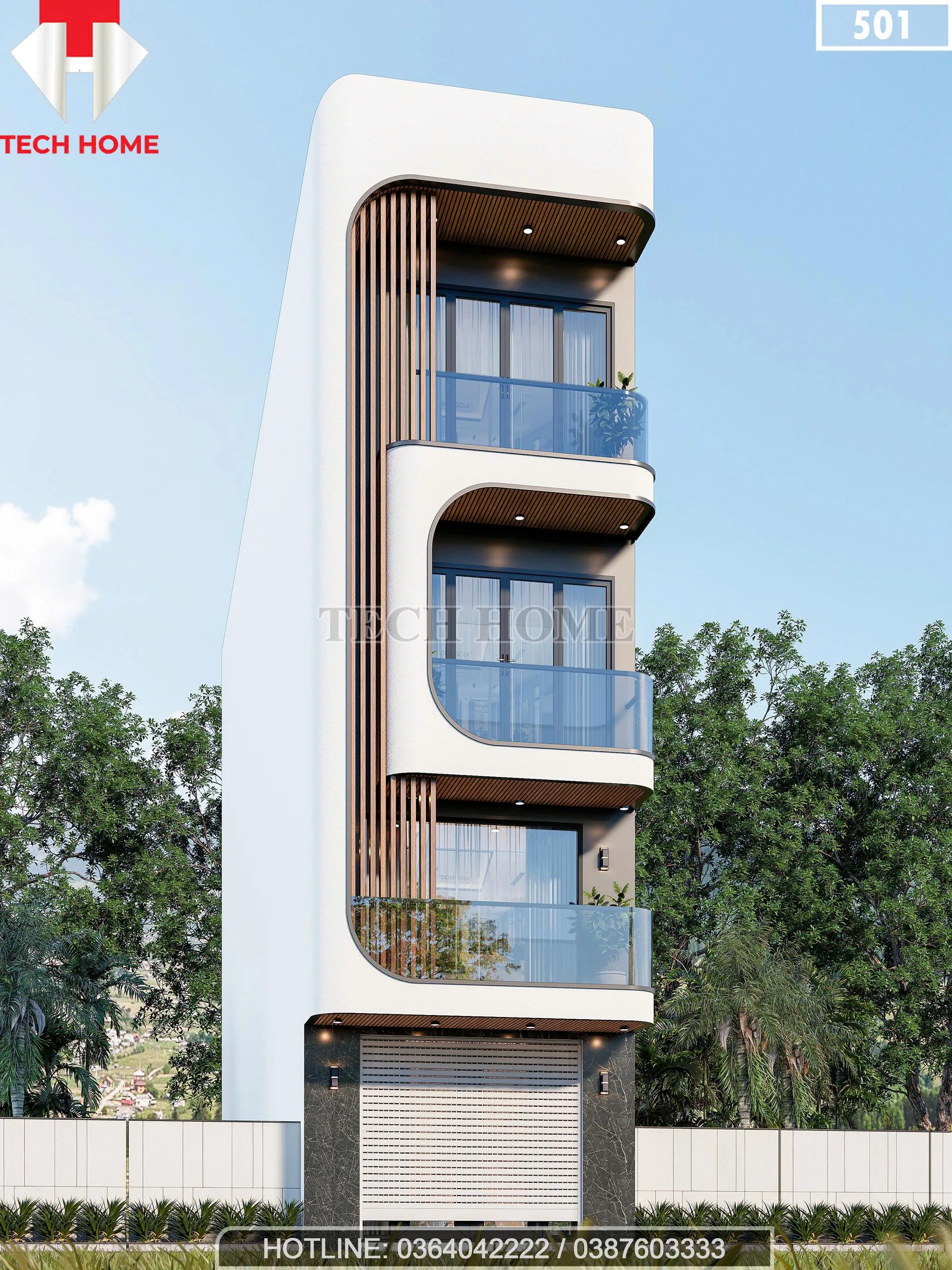 Góc nghiêng mẫu nhà phố 3 tầng 1 lửng hiện đại