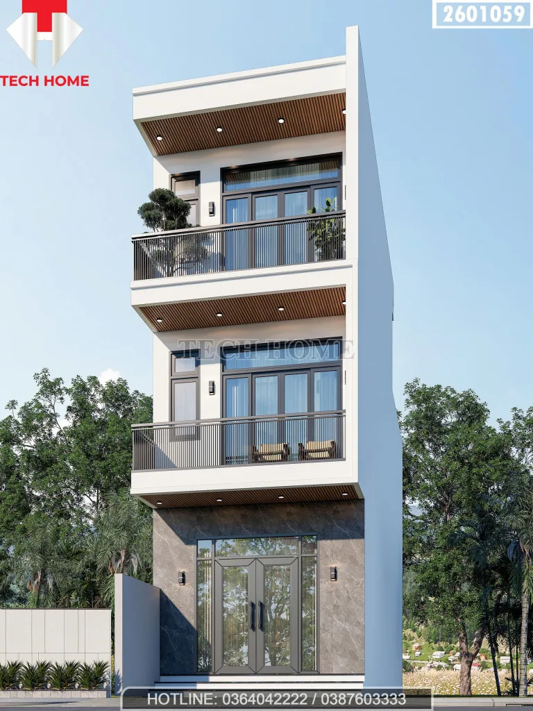 Góc nghiêng mẫu nhà phố 3 tầng hiện đại ngang 4.3m sang trọng tại Hà Nội.