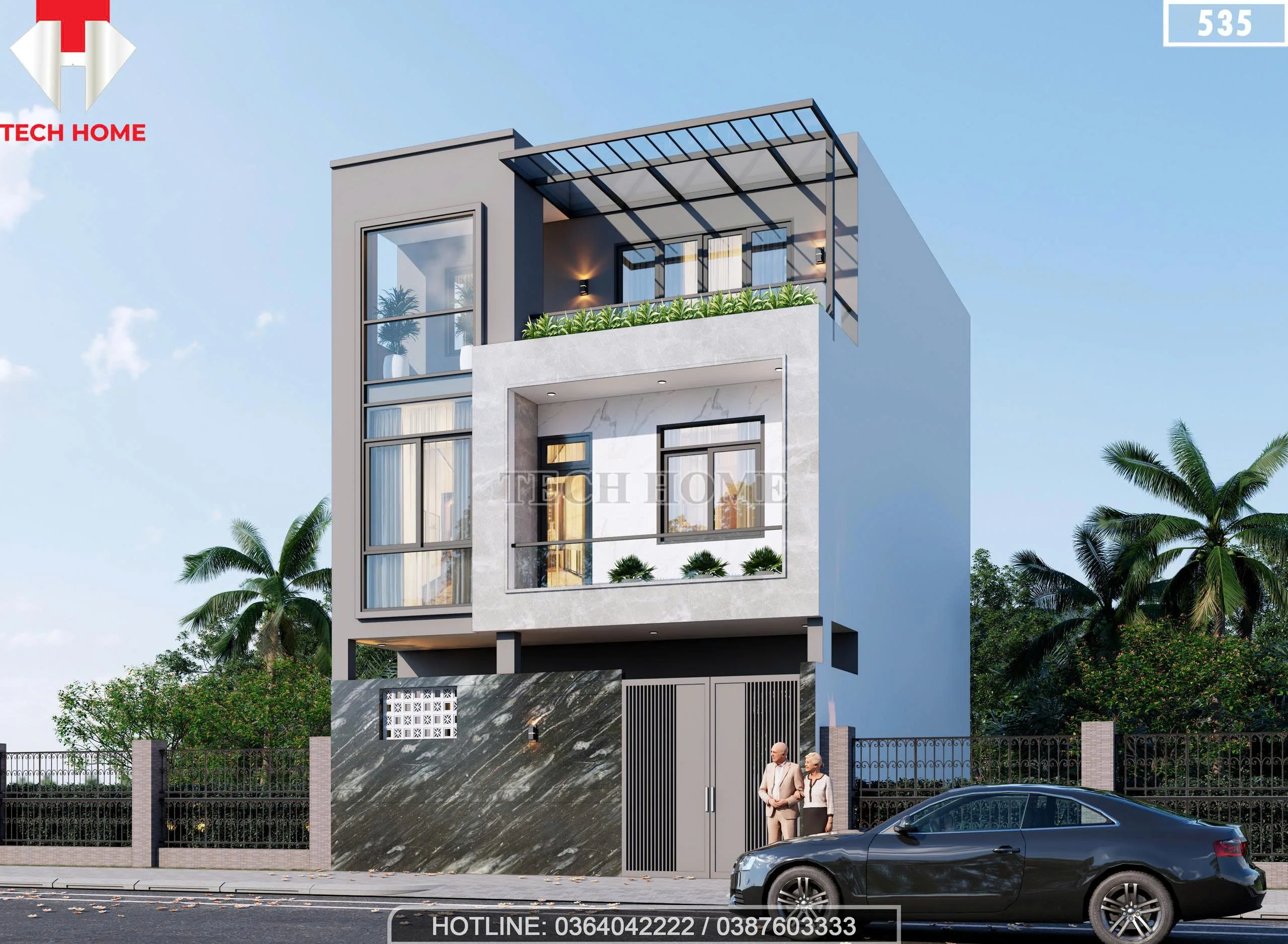 Góc nghiêng mẫu nhà phố 3 tầng hiện đại